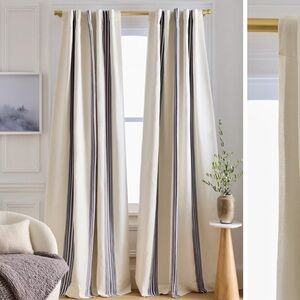 NWT QUINCE Set 48x96 Coastal Stripe Linen Cotton Room Darkening Curtains 4318